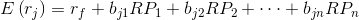 E\left(r_j\right) = r_f + b_{j1}RP_1 + b_{j2}RP_2 + \cdots + b_{jn}RP_n