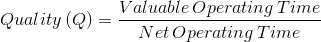 Quality\left ( Q\right )=\frac{Valuable \, Operating\, Time}{Net\, Operating\, Time}