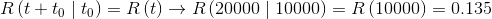 R\left ( t+ t_{0}\mid t_{0} \right )=R\left ( t \right )\rightarrow R\left ( 20000\mid 10000 \right )=R\left ( 10000 \right )=0.135