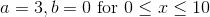 a=3,b=0 \textrm{ for } 0\leq x\leq 10