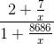 \frac{2+\frac{7}{x}}{1+\frac{8686}{x}}