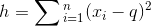 h=\sum{ }_{i=1}^n(x_i-q)^2