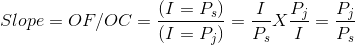 Slope = OF/OC =\frac{(I=P_{s}) }{(I=P_j{})}=\frac{I}{P_{s}}X\frac{P_{j}}{I}=\frac{P_{j}}{P_{s}}