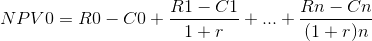 NPV0=R0-C0+\frac{R1-C1}{1+r}+...+\frac{Rn-Cn}{(1+r)n}