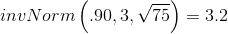 invNorm\left ( .90,3,\sqrt{75} \right )=3.2