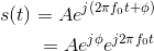\begin{align*} s(t)=Ae^{j(2\pi f_0t+\phi)}\\ =Ae^{j\phi}e^{j2\pi f_0t}\\ \end{align*}