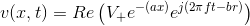 v(x,t)=Re\left ( V_{+}e^{-(ax)}e^{j(2\pi ft-br)} \right )